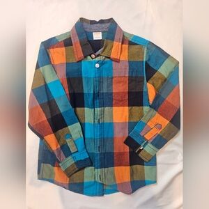 Gymboree Blue and Orange Plaid Boys Button-Down Shirt- 5T